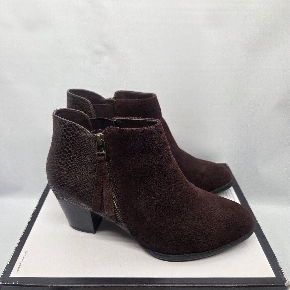 Vionic Upright Anne Java Snake Ankle Boots Size 8 Suede Zip Heel Comfort - Picture 16 of 16